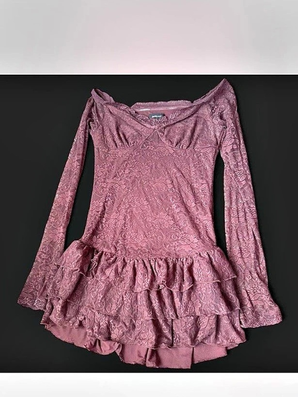 Outcast Mini Long Sleeve Ruffle Dress in Purple Size Large Like New